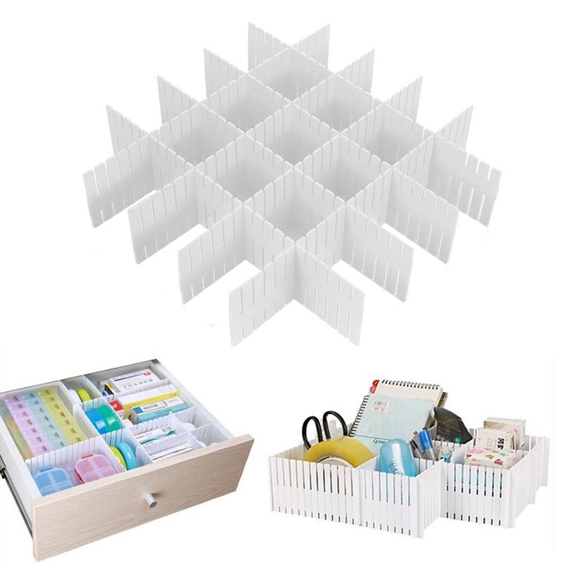 Onerbuy 8pcs Adjustable Grid Drawer Dividers DIY Plastic Closet Separator Tidy Organizer Container for Underwear Socks Belt Office Supplies(White) - Image 1
